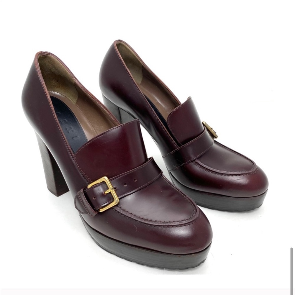 Marni Platform Pumps Burgundy w/ Gold Buckle - Picture 10 of 12